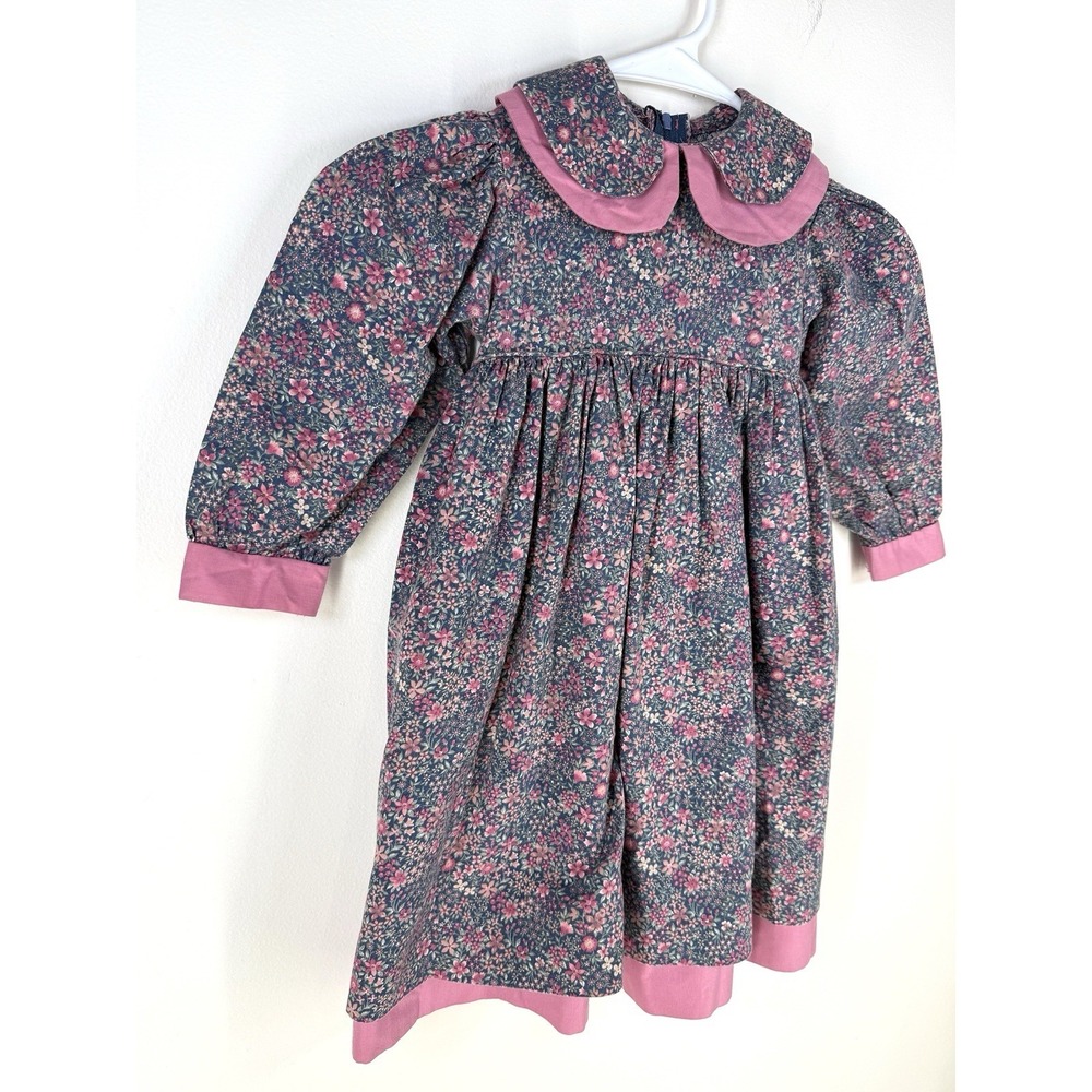Vintage Simi Toddler Girls Dress Size 2T Peter Pan Collar Ditzy Floral Lined - Picture 3 of 9